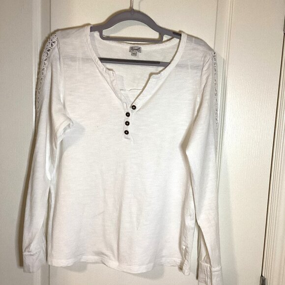 Kismet Women's Long Crochet Detail Sleeve White Top Size M Cotton & Modal - Picture 1 of 11